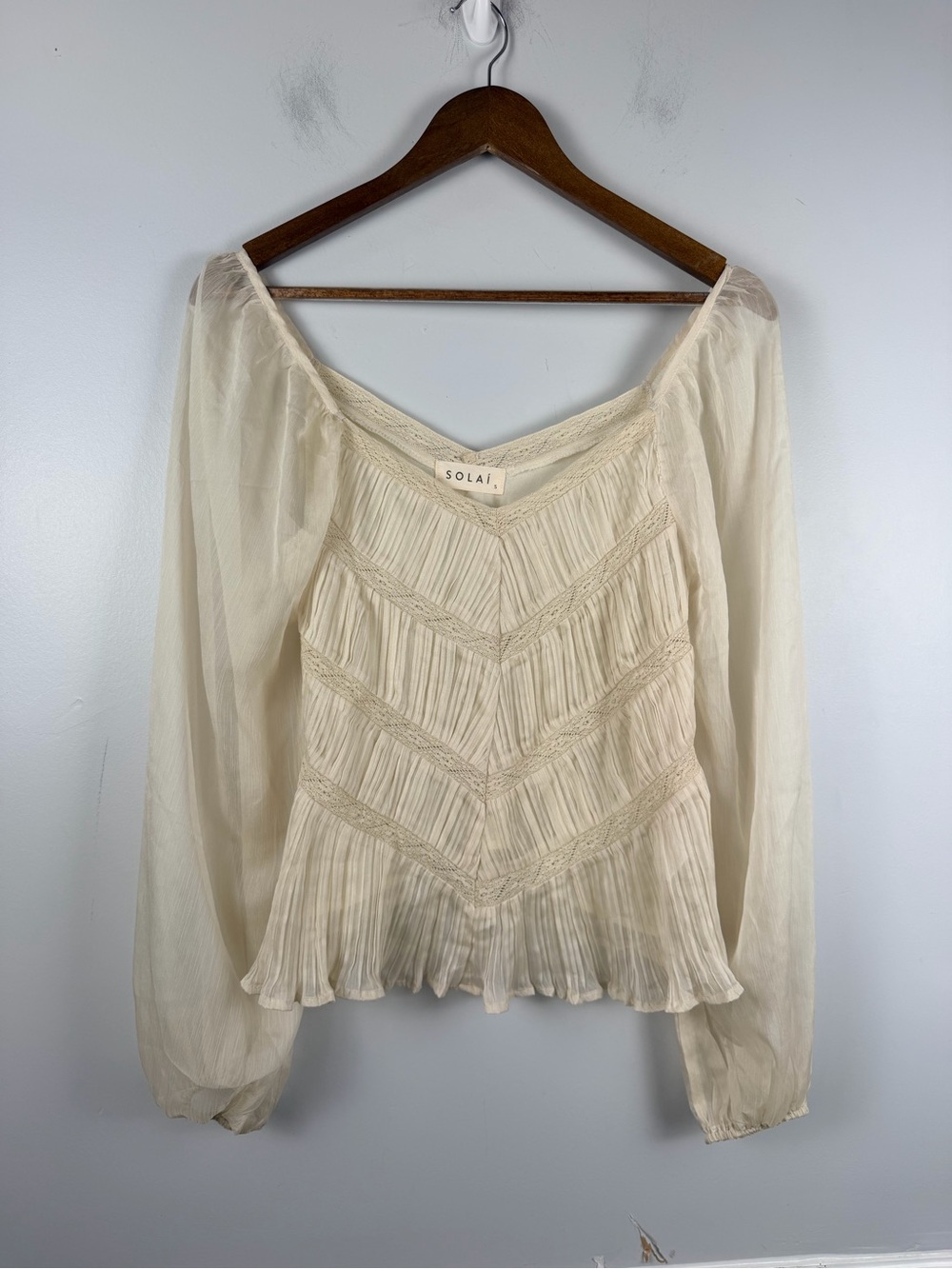 Solai happy hour smocked blouse sheer size small Cottagecore - Picture 3 of 6